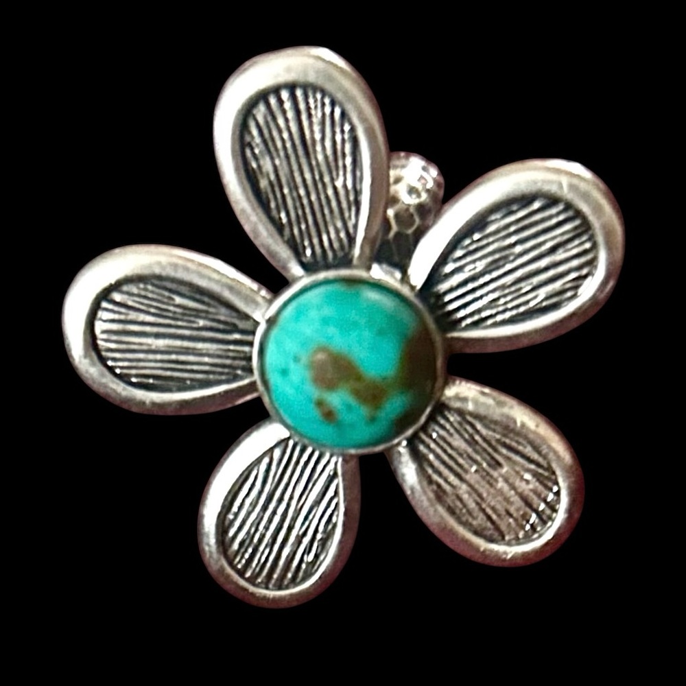Sterling Silver and Turquoise Flower Ring 925 Size 6